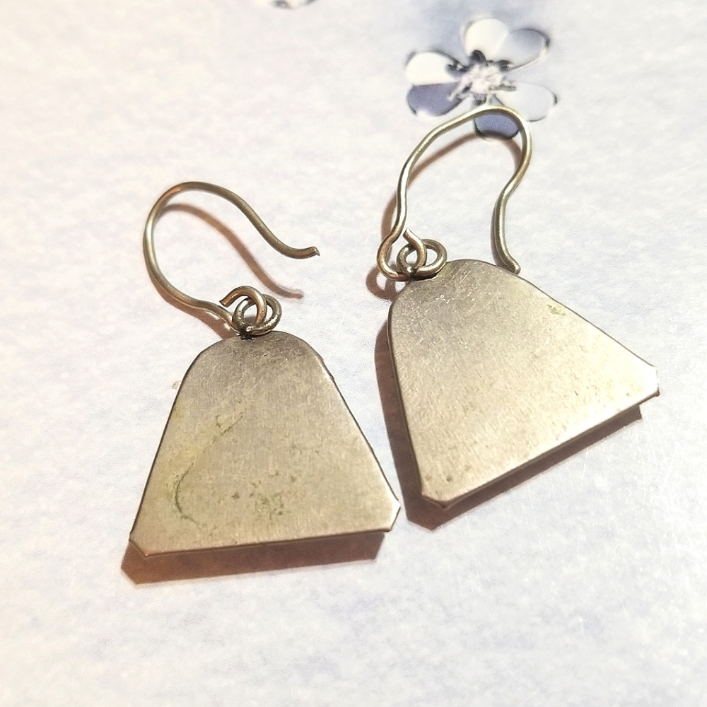 Vintage RUSSIAN Enamel Hand Painted Sterling Dangle Earrings - Picture 5 of 6